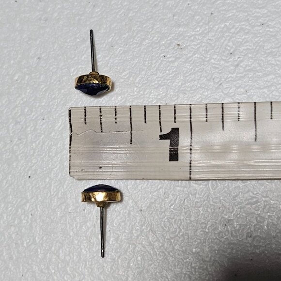 Elegant Blue Gem Gold Tone Oval Stud Earrings Retro Minimalist Fashion Jewelry - Picture 5 of 5